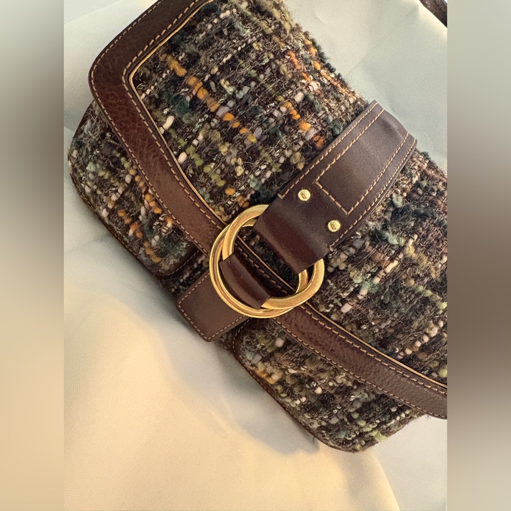 Coach Chelsea Boucle Flap Tweed, Leather, and Suede Shoulder Bag